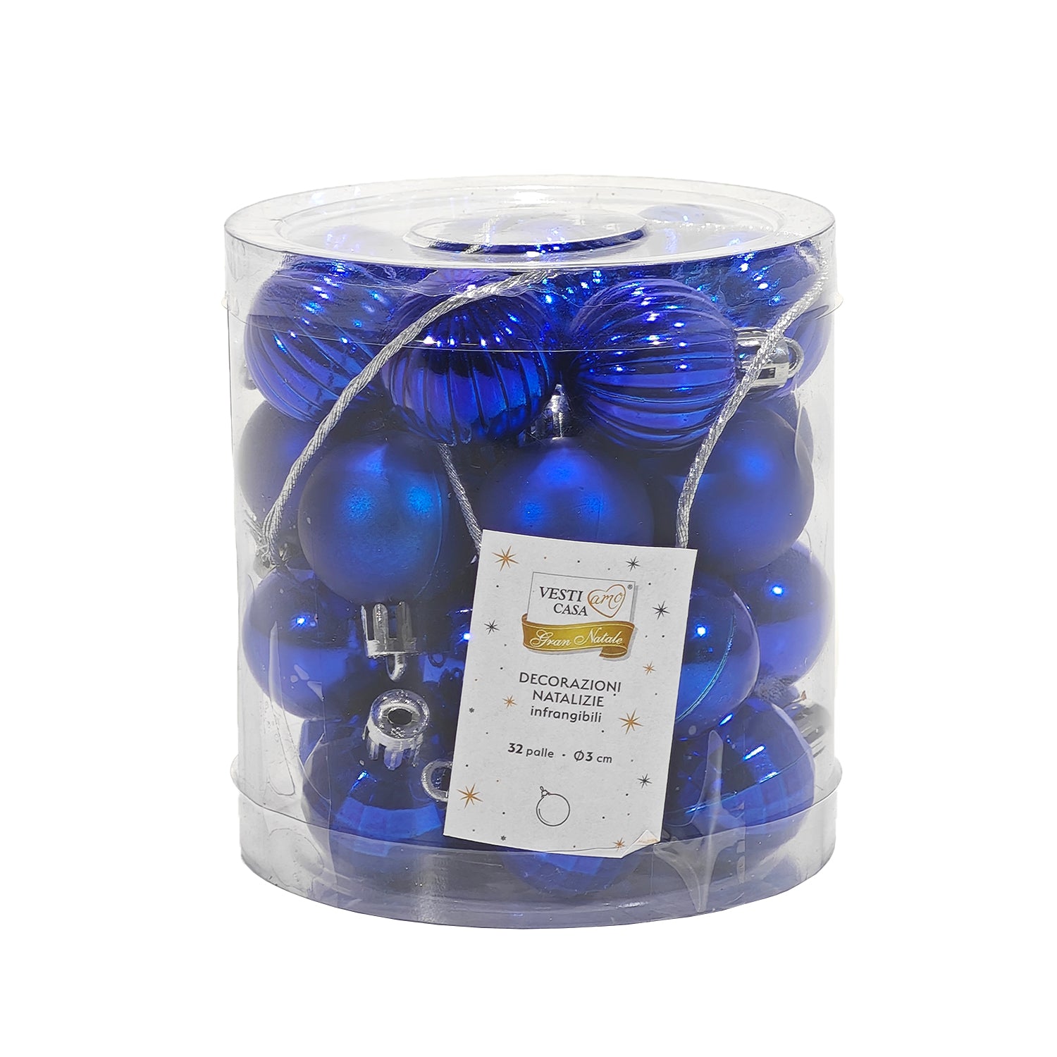 VESTIAMO CASA GRAN NATALE - Palle di Natale Blu mix diametro 3 cm - set 32 pezzi
